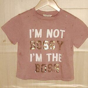 Key & Lime Juniors Pink Distressed Bossy Cropped Shirt Small